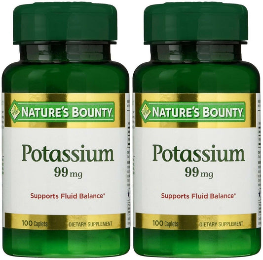 Nature's Bounty Potassium 99mg Supplement Fluid Balance Support 100ct Pack of 2