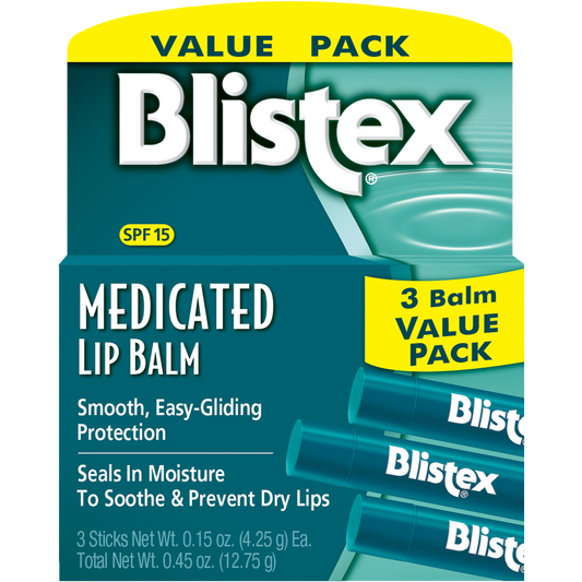 Blistex Medicated Lip Balm SPF 15, 3 Sticks per Pack