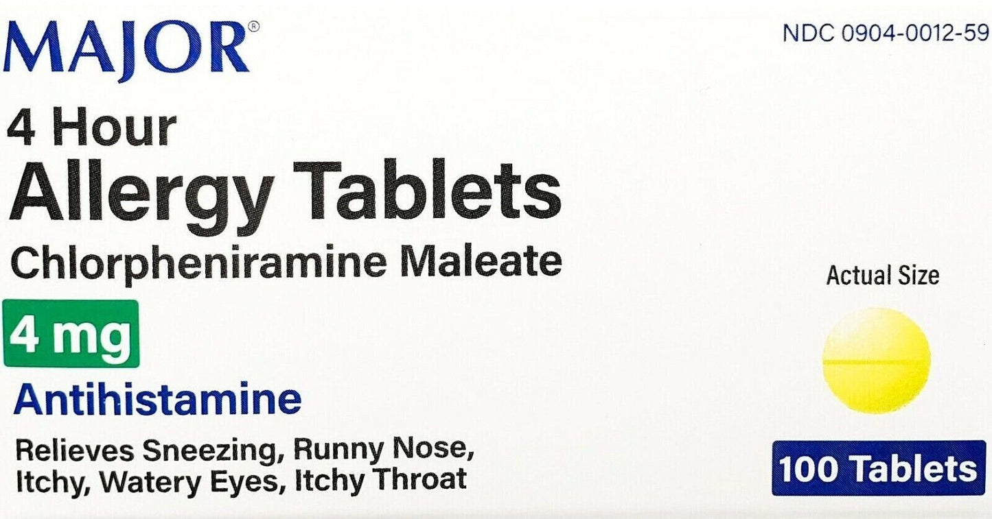 ALLERGY CHLORATE 4MG TABLET 24CT MAJOR chlorpheniramine maleate  4 MG