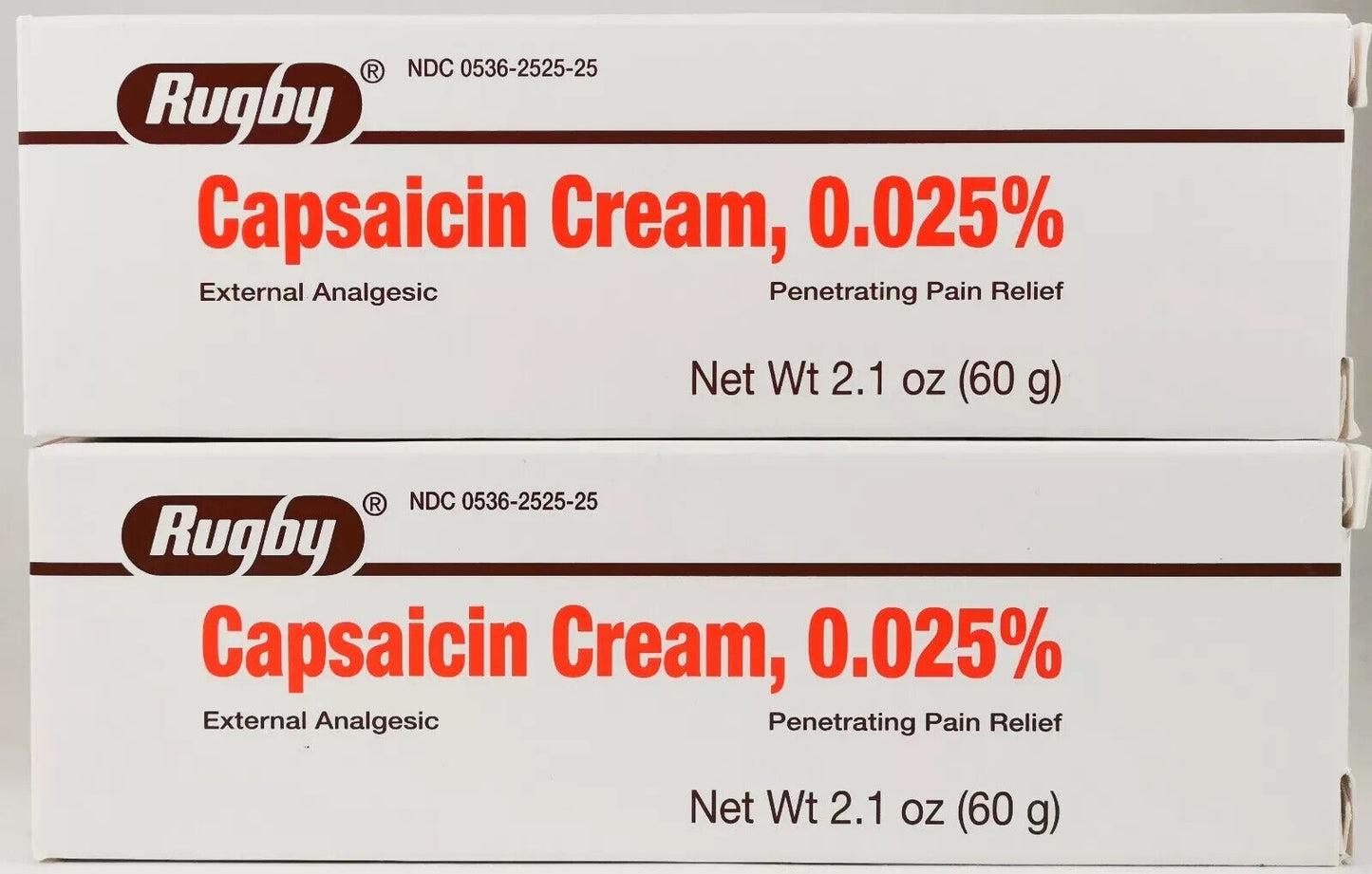 Rugby Capsaicin Pain Relief Cream 0.025% 60g /each ( pack of 2 ) EXP:06/2025