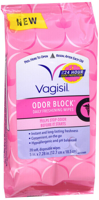 Vagisil Odor Block Wipes 20 count  x  2  (40 total)