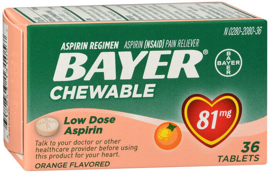 BAYER ASPIRIN LOW DOSE CHEWTAB ORANGE 36CT   aspirin ORAL TAB CHEW 81 MG