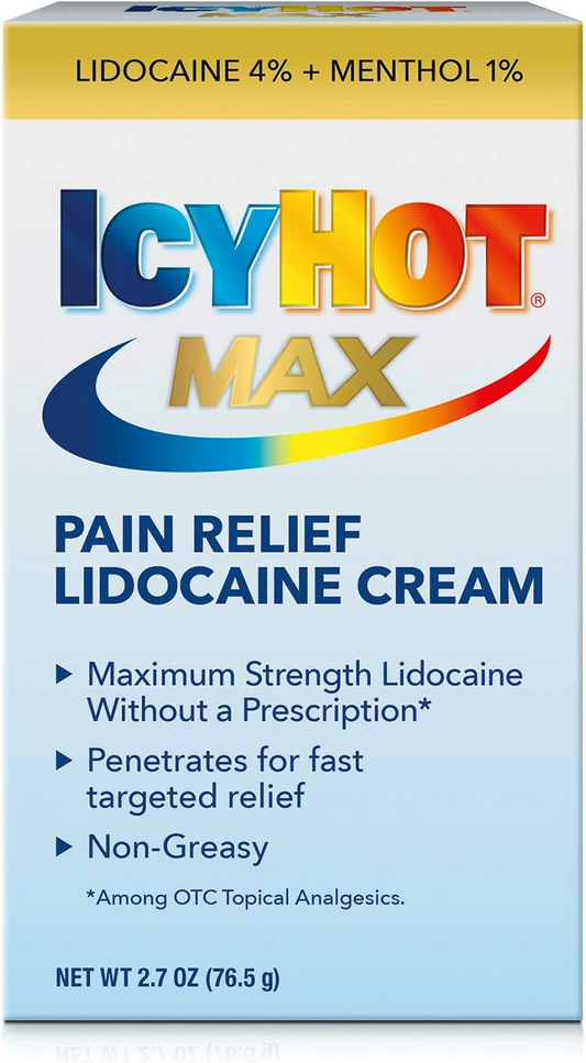 Icy Hot Max Strength Pain Relief Cream with Lidocaine Plus Menthol, 2.7 Ounces