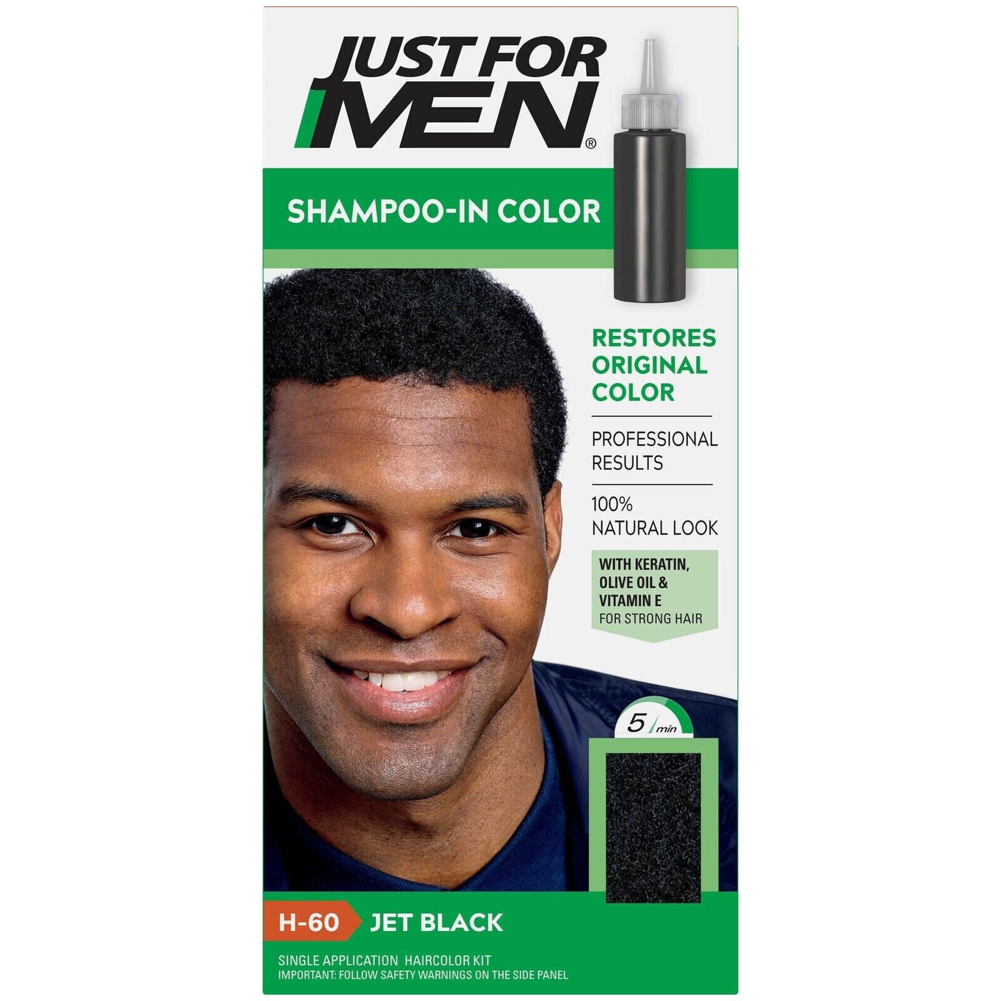 Just For Men Shampoo-In Hair Color Jet Black H60 Keratin & Olive Oil 1 Count