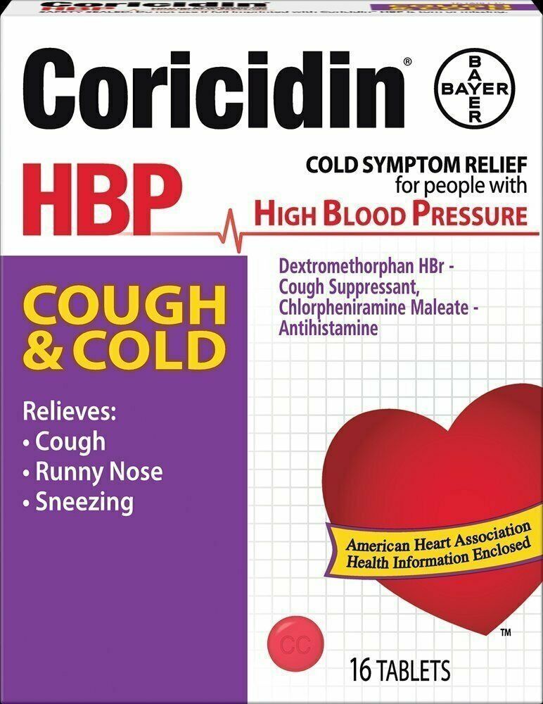 Coricidin HBP Cough & Cold Cough Suppressant Antihistamine Tabs 16ct x 5 boxes