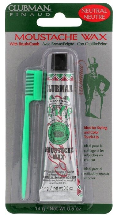 Pinaud Clubman Neutral Moustache Wax with Brush/Comb 0.5 oz