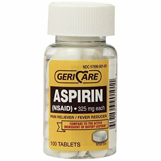 Gericare Aspirin 325mg UNCOATED Tablets 100ct X 2 BOTTLES