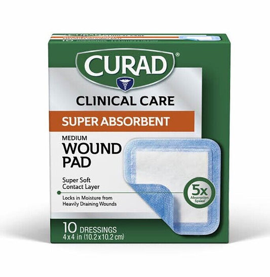 Medline CURAD Super Absorbent Wound Dressing 4 In x 4 In (3 Boxes of 10)