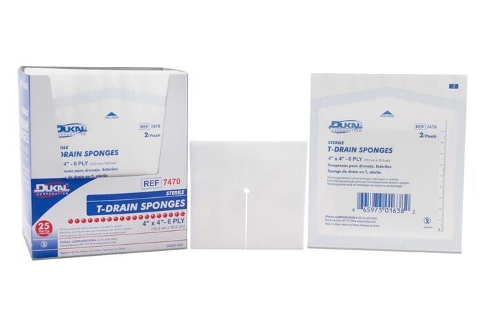 Dukal 6 Ply Gauze 4x4in T-DRAIN  Sponge 2x25ct