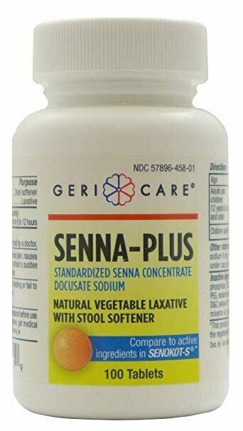 GERI CARE Senna Plus Natural Vegetable Laxative Stool Softener TabS 100ct   X 2