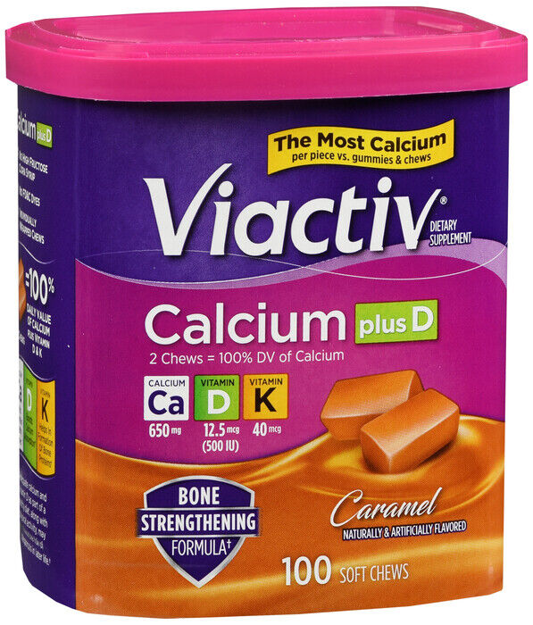 Viactiv Calcium Plus D Dietary Supplement Soft Chews Milk caramel 100Ct 2 Pack