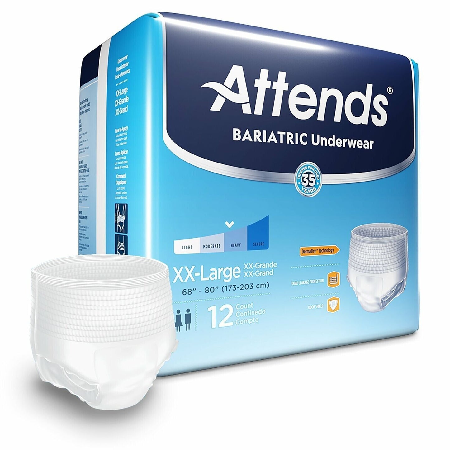 Attends Bariatric Adult Disposable Underwear XXL AU50 Super Absorbent Core 12 Ct