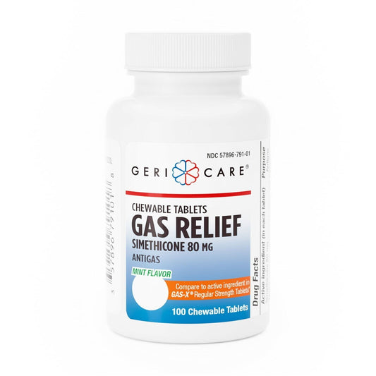 Geri Care Gas Relief Antiflatulent Simethicone 80mg Mint Flavor 100Ct Pack of 12