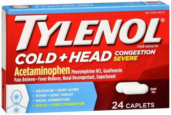 TYLENOL COLD + HEAD CONGESTION SEVERE CAPLETS 24CT