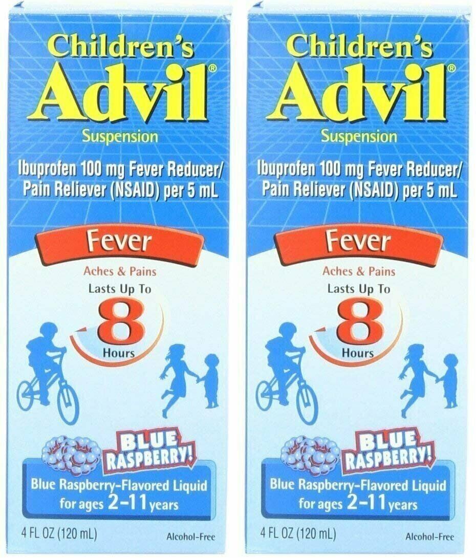 Advil Children's Ibuprofen Suspension Fever Reducer Blue Raspberry 4oz Pack of 2