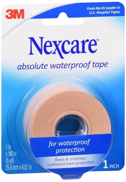 3M Nexcare First Aid Tape Absolute Waterproof Easy Tear 1 in x 5 yd 1ct X 2 ROLL