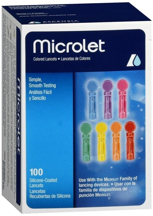 Bayer Microlet Colored Lancets Silicone-Coated Smooth 100 ct  2 boxes of 100