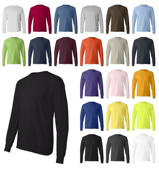 Hanes 5586 100% Cotton Long Sleeve T-Shirt Mens  Tagless Tee