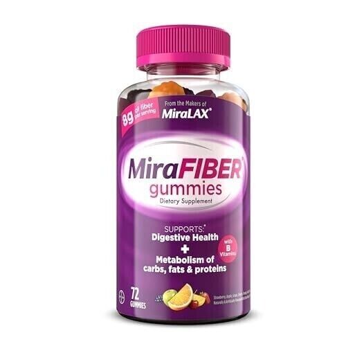 MiraFIBER Gummies, Daily Prebiotic  Fruit Flavor 72 Ct expires 9-2-25 or better