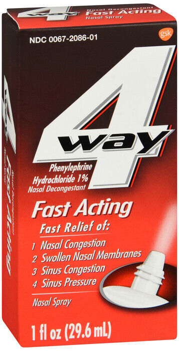 10 Pack 4 Way Fast Acting Nasal Decongestant Sinus Spray 1 Fl Oz each