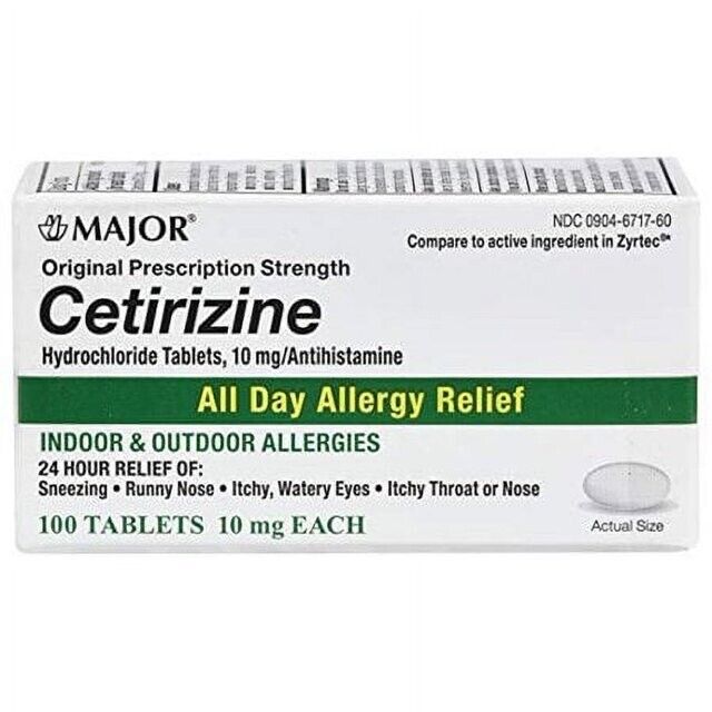 Major Cetirizine 10mg ALL DAY ALLERGY  - 100 Tabs