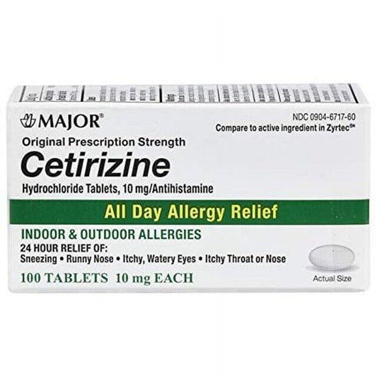 Major Cetirizine 10mg ALL DAY ALLERGY  - 100 Tabs