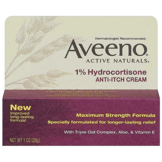 AVEENO Active Naturals 1% Hydrocortisone Anti-Itch Cream 1 oz  x 2 tubes