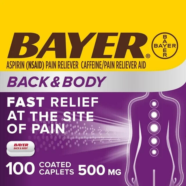 Bayer Back & Body Pain Reliever Coated Caplets 500 mg 100 Count