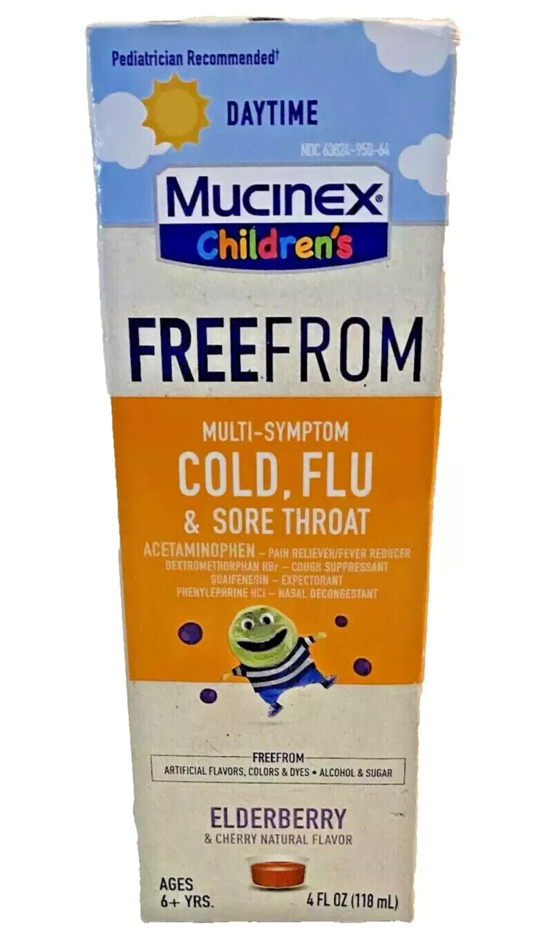 Mucinex Children`s Multi-Symptom Cold & Sore Throat Elderberry 4oz   EXP 10/2024