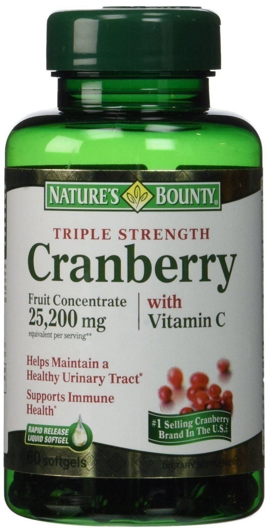 Natures Bounty Triple Strength Cranberry 25,200mg AND Vitamin C Softgels - 60 Ea