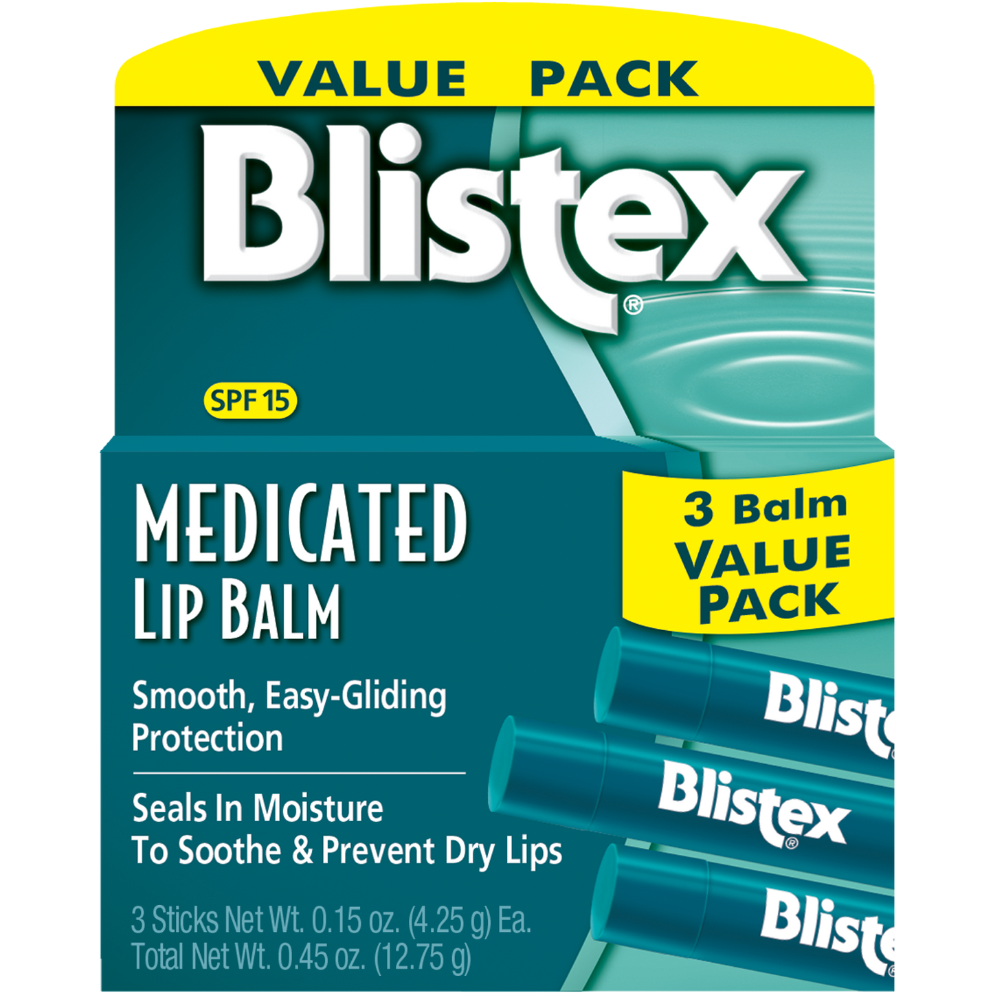 Blistex Medicated Lip Balm SPF 15, 3 Sticks per Pack