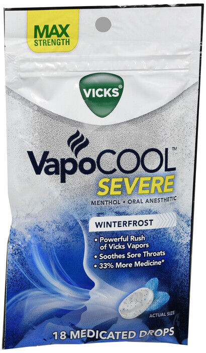 VICKS VAPOCOOL DROPS BAG SEVERE MENTHOL 18CT    X 3