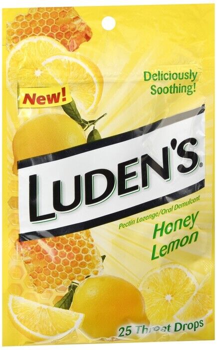 Luden's Honey Lemon Throat Drops, 1 Bag (25 Lozenges),