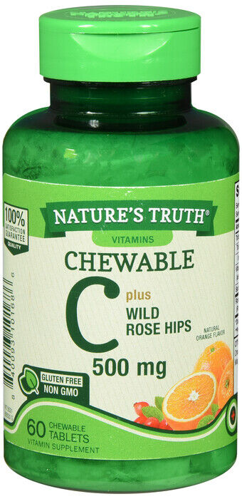 VIT C 500MG WITH ROSE HIPS CHEW TAB 60CT NAT TRUTH