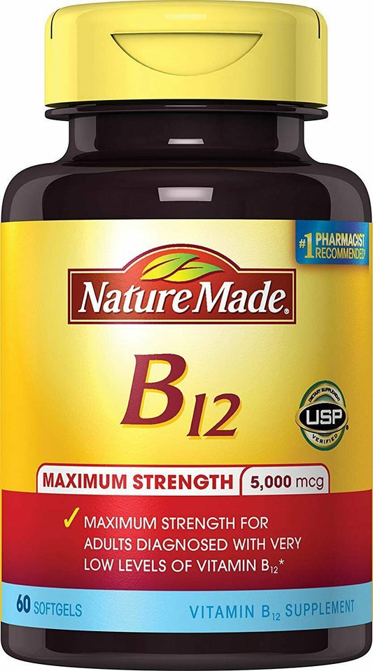 Nature Made Maximum Strength Vitamin B12 Supplement 5000 mcg Softgels 60 Count