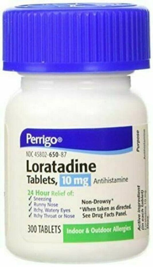 Perrigo Loratadine Tablets 24hr 10mg 300 CT Relives Upper Respiratory Allergies