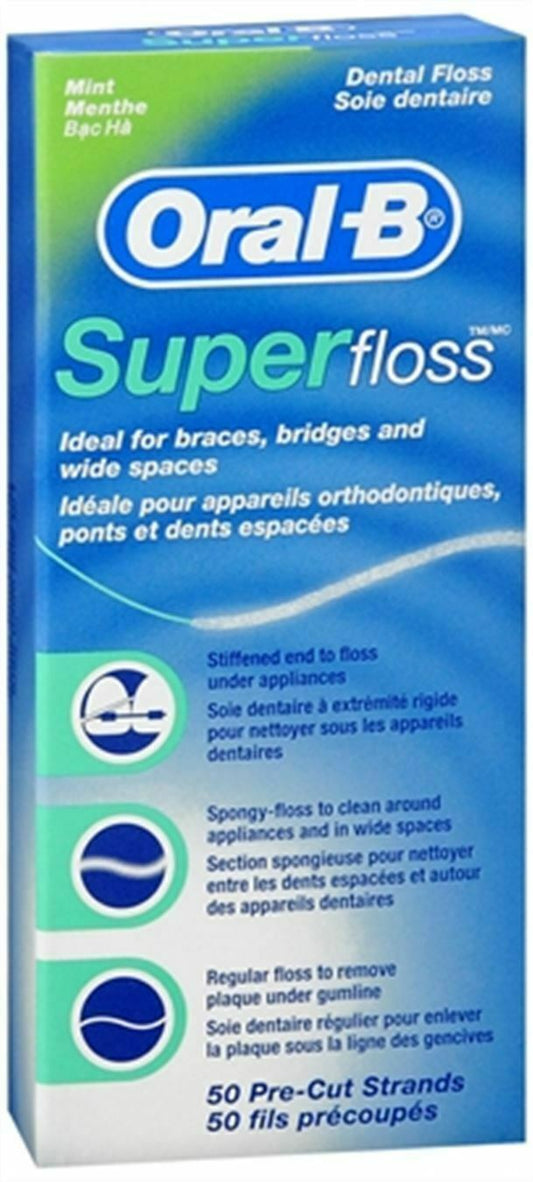 Oral-B Super Floss Mint Dental Floss Pre-Cut Strands 50 Each (Pack of 6)