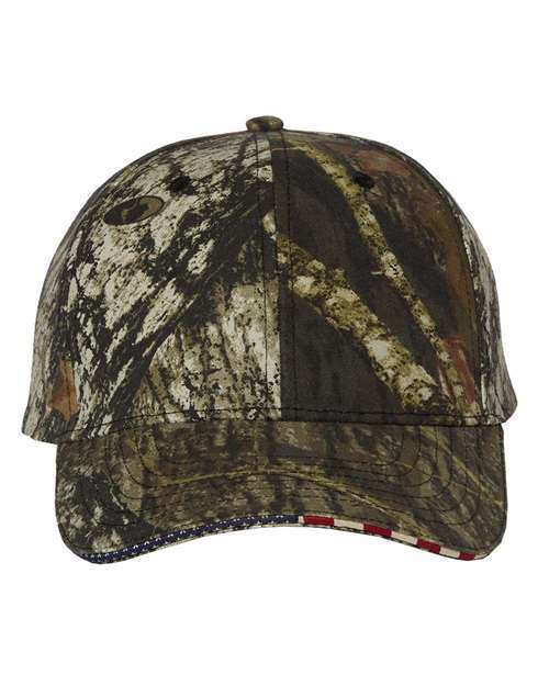 Outdoor Cap - Camo with Flag Sandwich Visor Cap - USA350