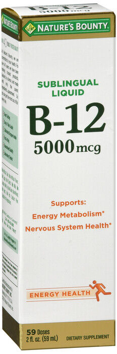 Nature's Bounty B12 5000mcg Sublingual Liquid Energy Metabolism Support 2 oz