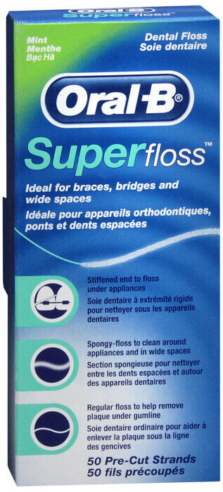 Oral-B Super Floss Mint Dental Floss Pre-Cut Strands 50 Each (Pack of 3)