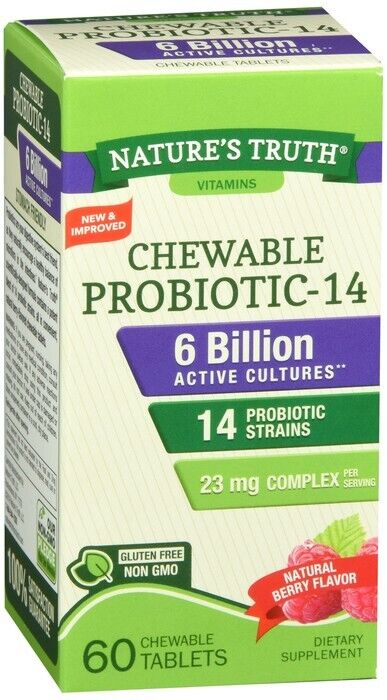 Nature's Truth Probiotic-10 Chewable Tablets Natural Berry Flavor 26 mg 60 Ct