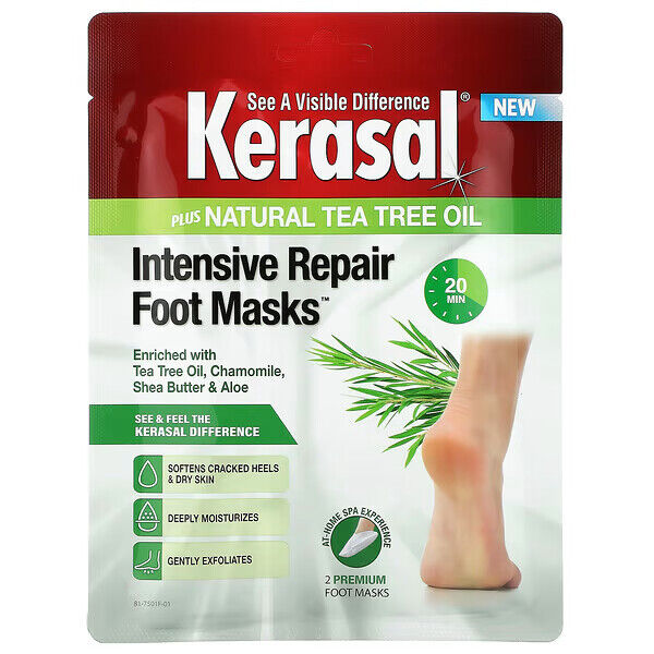 Kerasal, Intensive Repair Foot Masks Plus Natural Tea Tree Oil, 2 Foot Masks