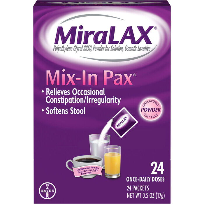 MIRALAX POWDER SINGLE DOSE 17GM INST 24   polyethylene glycol 3350 ORAL POWD PAC