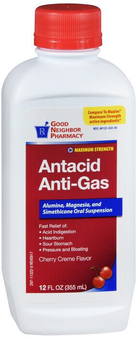 GNP ANTACID ANTIGAS MAX STRENGTH CHERRY LIQ 12OZ