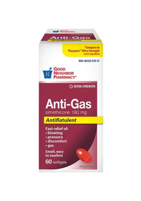 GNP ANTI GAS RELIEF 180 MG SOFTGEL 60CT   simethicone ORAL CAPSULE 180 MG