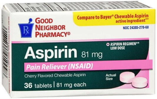 GNP ASPIRIN 81MG CHERRY CHEWABLE TABLETS 36CT