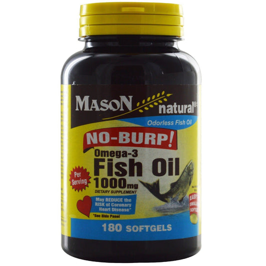 No Burp Omega-3 Fish Oil 1000 Mg, 180 Softgels, Mason Natural