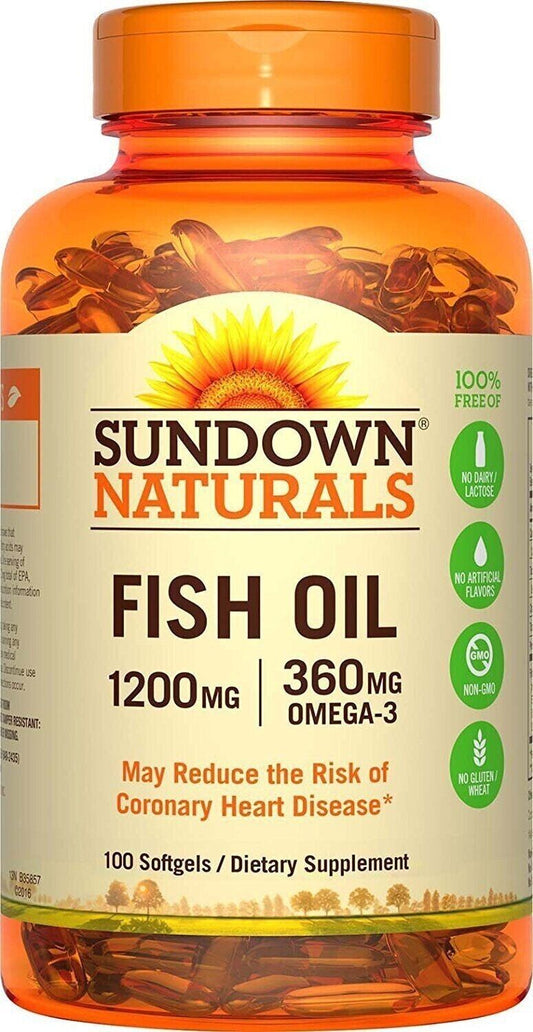 Sundown Naturals Fish Oil 1200mg Omega 3 360mg Softgel Dietary Supplement 100ct