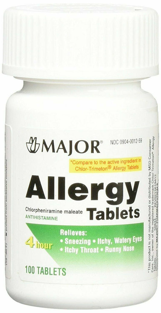 Major Allergy Relief Chlorpheniramine Maleate Antihistamine Tabs 4mg 100ct  x 2