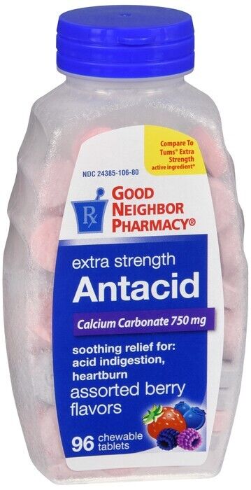 Major Rugby Calcium Carbonate Antacid Tablets Assorted BERRY 96 Chewable Tablets